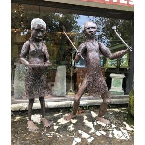 Two Very Large Iron Sculptures: Africans