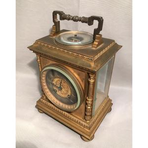 English Isochronal Travel Clock Barometer Thermometer In Gilded Bronze