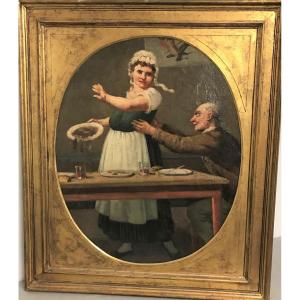 19th Century Oil Painting On Canvas "tavern Scene"