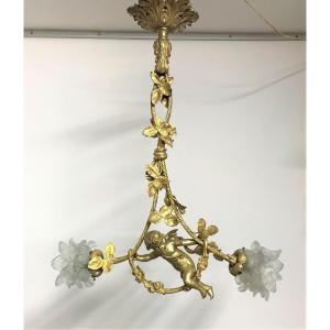 19th Century Bronze "angel" Chandelier
