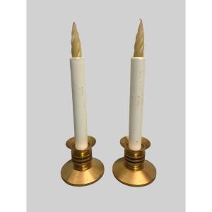 Pair Of Candlesticks In Gilded Brass, 1970s
