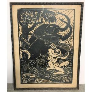 Engraving Adam And Eve Signed Lepage Pierre 20th Century