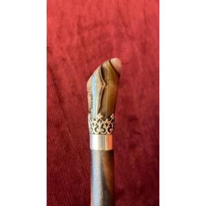 Antique Cane With Agate And Silver Knob