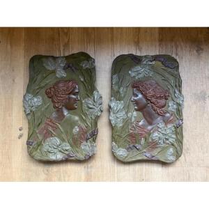 Pair Of Ernst Wahliss Terracotta Dishes / 