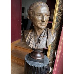 Terracotta Bust Of Jean-jacques Rousseau Signed Gustave Deloye 1876, Second Prize In The Prix De Rome