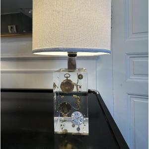 Lamp In Lucite La Montre By Pierre Giraudon 1970