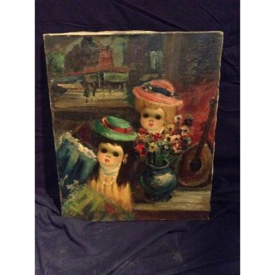 Doll In A Shop Front Of A Picture Of Moulin Rouge