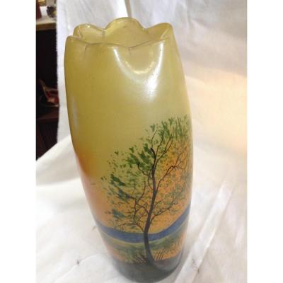 Glass Vase De Paste Painted Signed Legras