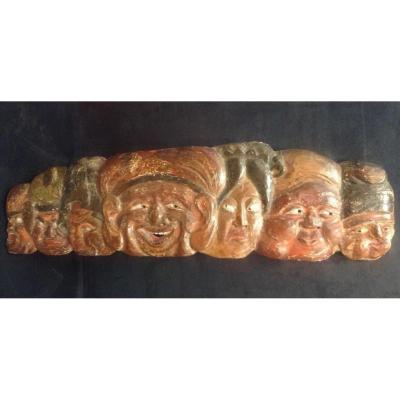 Carved Wood Teaches Noh Theater Japan XIX Polychrome