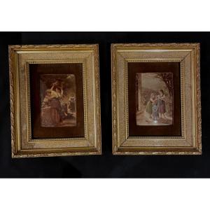 Pair Of Paintings Fixed Under Glass