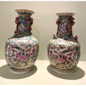 Pair Of Canton Vases