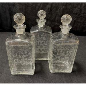 3 Hand Cut Glass Bottles