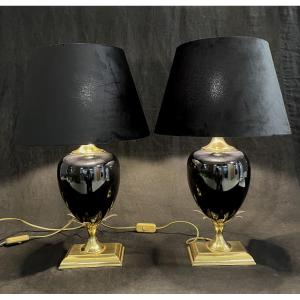 Pair Of Pineapple Lamps Signed Le Dauphin Vintage
