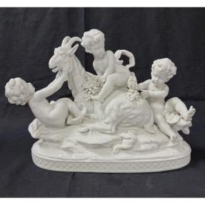 Capodimonte Sculpture Of Cherubs Playing With A Goat