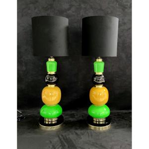Pair Of Murano Lamps Height 93cm