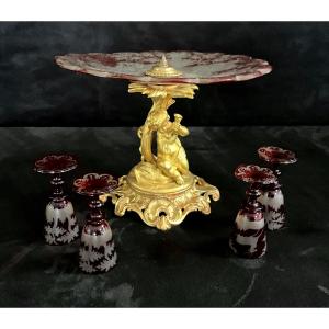 Bronze And Red Bohemian Crystal Foot Bowl
