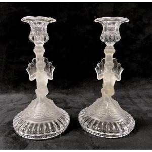 Pair Of Chimera Candlesticks, Portieux Crystal