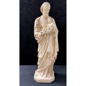 Large Statue Of Saint Joseph Holding The Infant Jesus. Height 83 Cm 