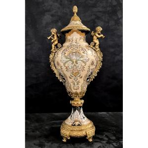 Large Chinese Bronze And Porcelain Casserole