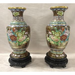Large Pair Of Cloisonné Vases