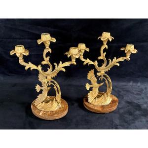 Pair Of Candelabra With Onyx Bases