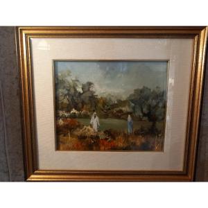 Oil On Canvas Mounted; "the Olive Trees", Signed Bertuzzi.