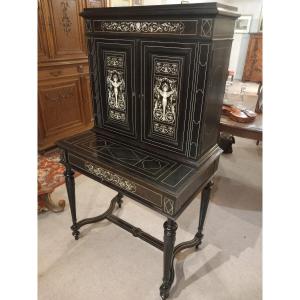 Cabinet From The Napoleon III Period, In Ebony Veneer And Bone Inlays.