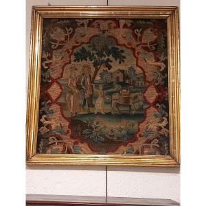 Framed Tapestry "the Return From The Gathering", Late 18th Century. 
