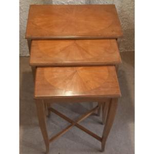 Set Of Three Nesting Tables, Art Nouveau, In The Style Of André Groult. Light Mahogany.