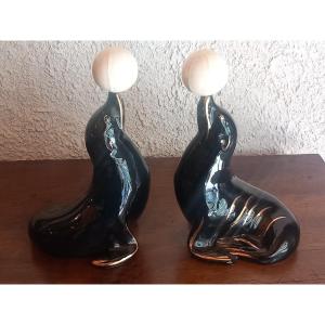 Pair Of Zoomorphic Bottles For 'cazanove à Bordeaux' Liqueur.