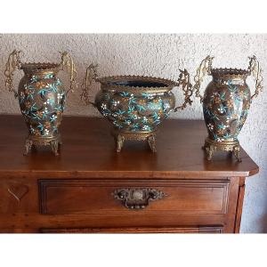 Gien Glazed Ceramic Mantelpiece, 2nd Half 19th Century.