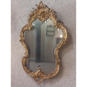Large Mirror, Louis XV Style, Gilded Wood, Napoleon III Period.