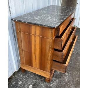 Commode Style Louis Philippe Period Late 19th Ronce De Noyer 4 Drawers Marble Grey Saint Anne