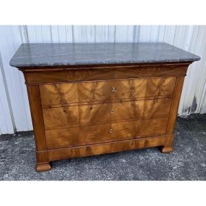 Louis-philippe Chest Of Drawers In Burr Walnut And Saint-anne Grey Marble, Mid-19th Century