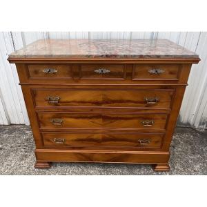 Louis-philippe Chest Of Drawers In Cherry Burl And Pyrenees Marble Top, Late 19th Century