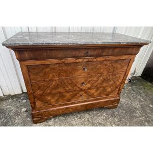 Louis-philippe Chest Of Drawers In Burr Walnut, Saint-anne Marble, Mid-19th Century