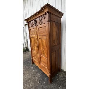 Empire Style Wardrobe In Solid Walnut, France, Mid-19th Century