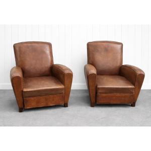 Pair Of French Leather Club Armchairs – Mid 20th Century