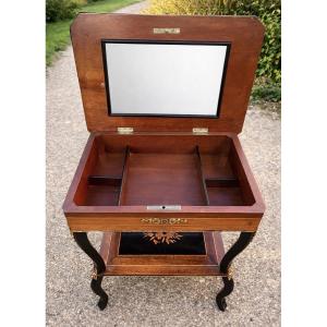 Napoleon III Work Table In Ebonized Wood With Floral Marquetry