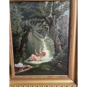 Painting "young Woman On A Swing" By Pera