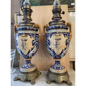 Pair Of Earthenware Lamps From Blois