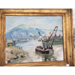 Painting Of Cranes In The Harbor By Bardin