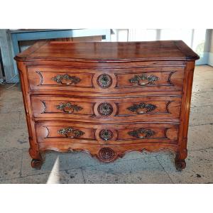 Lxv Curved Chest Of Drawers, 3 Drawers, Waxed Cherry, Late 18th Century.