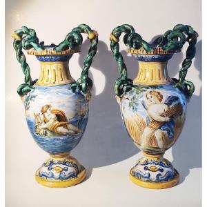 Pair Of Italian Majolica Vases