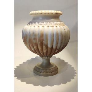 Antique Vase In Carved Alabaster, Second Half Of The 19th Century.