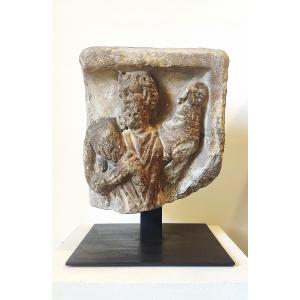 Large Carved Marble Fragment, "the Sacrifice Of Abraham", Italy, Romanesque Period.