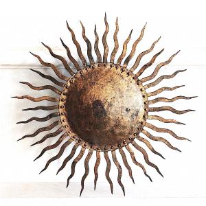 "sun" Design Ceiling/wall Light In Gilded Iron, 1950s/60s