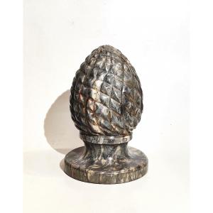 Large Carved Marble Stair "ball" In The Shape Of A Pine Cone, 19th Century