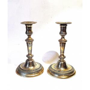 Pair Of Lxiv Candlesticks Engraved With A Bérain-style Decoration, France, Early 18th Century