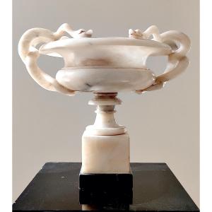 Large Antique-style Bowl With Serpents, Alabaster, Grand Tour, 19th Century